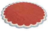 Handmade Cotton Terracotta, Cream And Sky Blue Round Scalloped Rug -9669