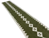 Modern Handmade New Zealand Wool Dark Olive Green And White Geometric Runner-6824