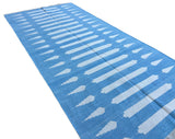 Modern Handmade Cotton Sky Blue And White Striped Dhurrie Runner-6792