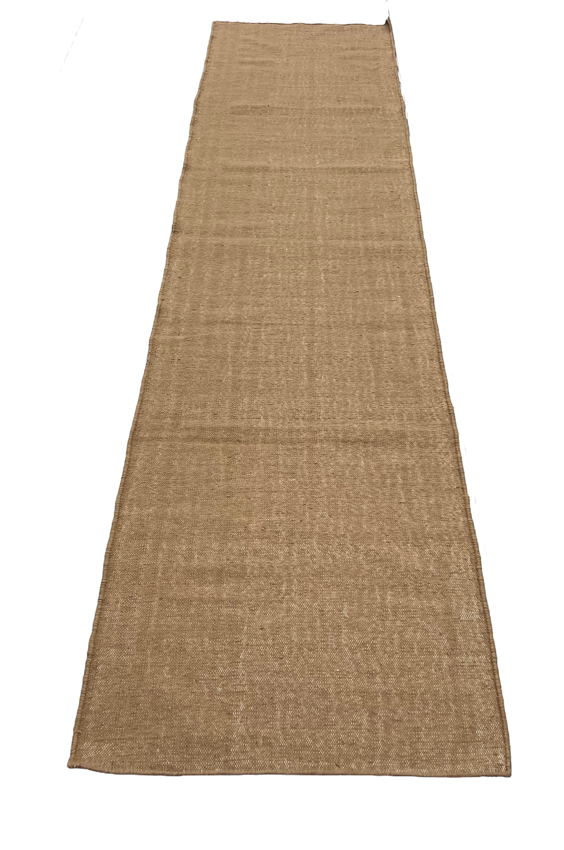 Modern Handmade New Zealand Wool Solid Beige Runner Dhurrie Rug - 6807