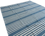 Modern Handmade Thick Woolen Sky Blue And White Striped Rug-6833