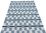 Modern Handmade Cotton Rug, 4x6 White And Blue Star And Dash Striped Rug-6846