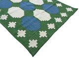 Modern Handmade New Zealand Wool Moss Green, Cream And Sky Blue Geometric Runner-6838