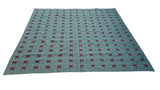 Modern Handmade Woolen Turquoise Blue And Burgundy Cross Pattern Rug-6804