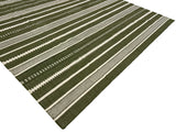 Modern Handmade Woolen Olive Green And White Striped Rug-6837
