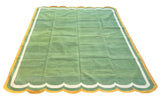 Modern Handmade Cotton Moss Green, Cream and Mustard Scalloped Rug-9667