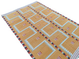 Modern Handmade Cotton Rug, 4x6 Mustard And Cream Geometric Rug-6776