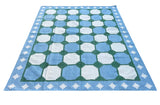Modern Handmade Cotton Sky Blue And Green Geometric Swedish Star Rug-6813