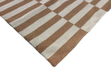 Modern Handmade Cotton Tan And White Up Down Striped Dhurrie Runner-6850