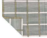 Modern Handmade Cotton Gray, Cream And Olive Green Windowpane Checked Area Rug-6853