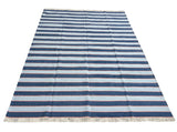 Modern Handmade Cotton Sky Blue And Orange Striped Area Rug-6830