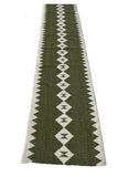 Modern Handmade New Zealand Wool Dark Olive Green And White Geometric Runner-6824