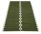 Modern Handmade Woolen Olive Green And White Diamond Rug-6845