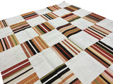 Modern Handmade Cotton Rug, 90"x105" Cream, Red Tile Striped Rug-6802