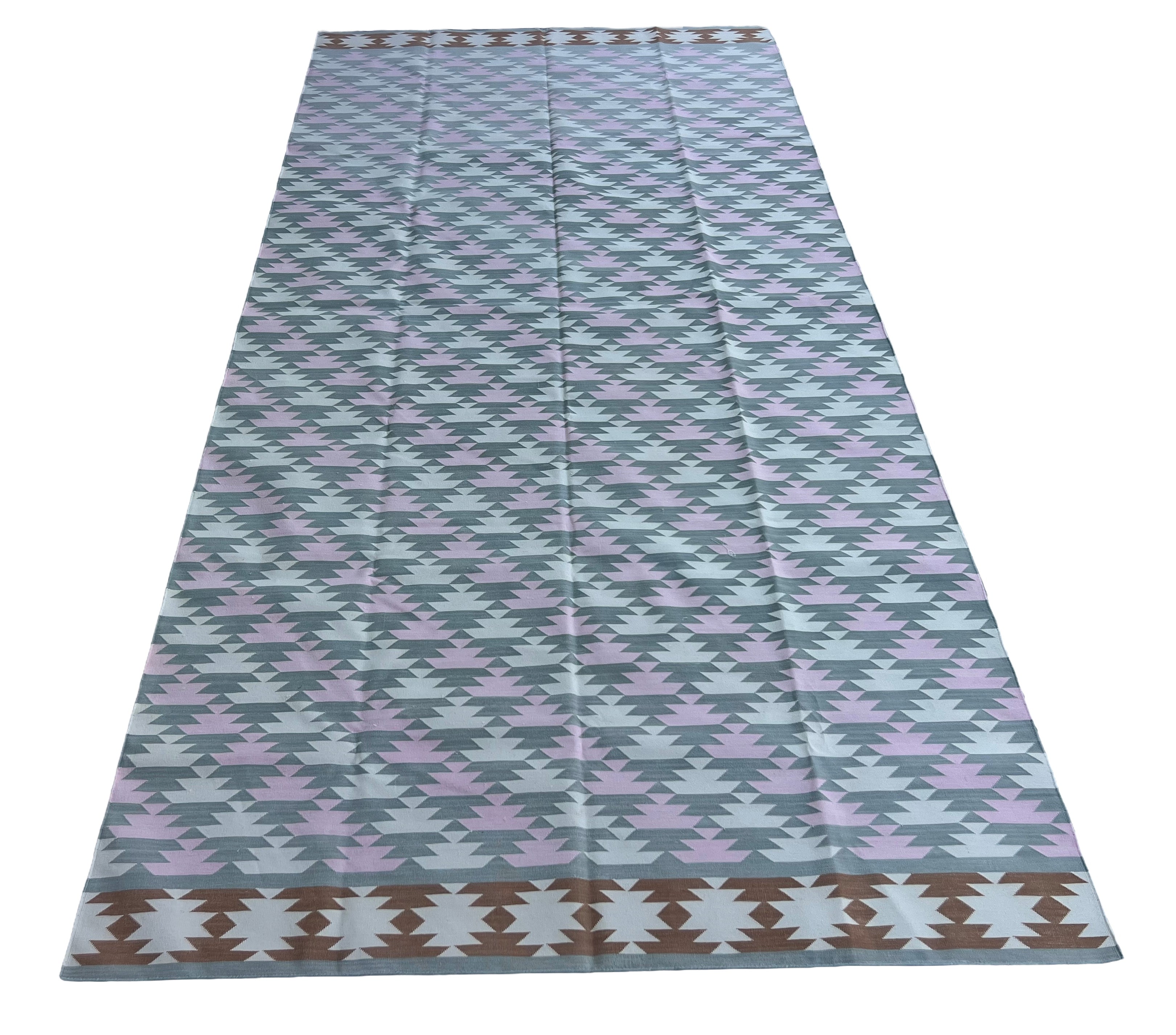 Modern Handmade Cotton Gray, Pink, Cream And Tan Geometric Area Rug-6832