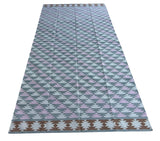 Modern Handmade Cotton Gray, Pink, Cream And Tan Geometric Area Rug-6832