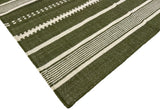 Modern Handmade Woolen Olive Green And White Striped Rug-6837