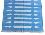 Modern Handmade Cotton Sky Blue And White Striped Dhurrie Runner-6792