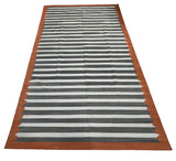 Modern Handmade Cotton Sky Blue, Gray And Terracotta Scalloped Striped Area Rug-6831