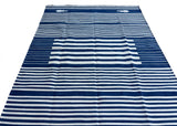 Modern Handmade Cotton Indigo Blue And White Striped Area Rug-6826