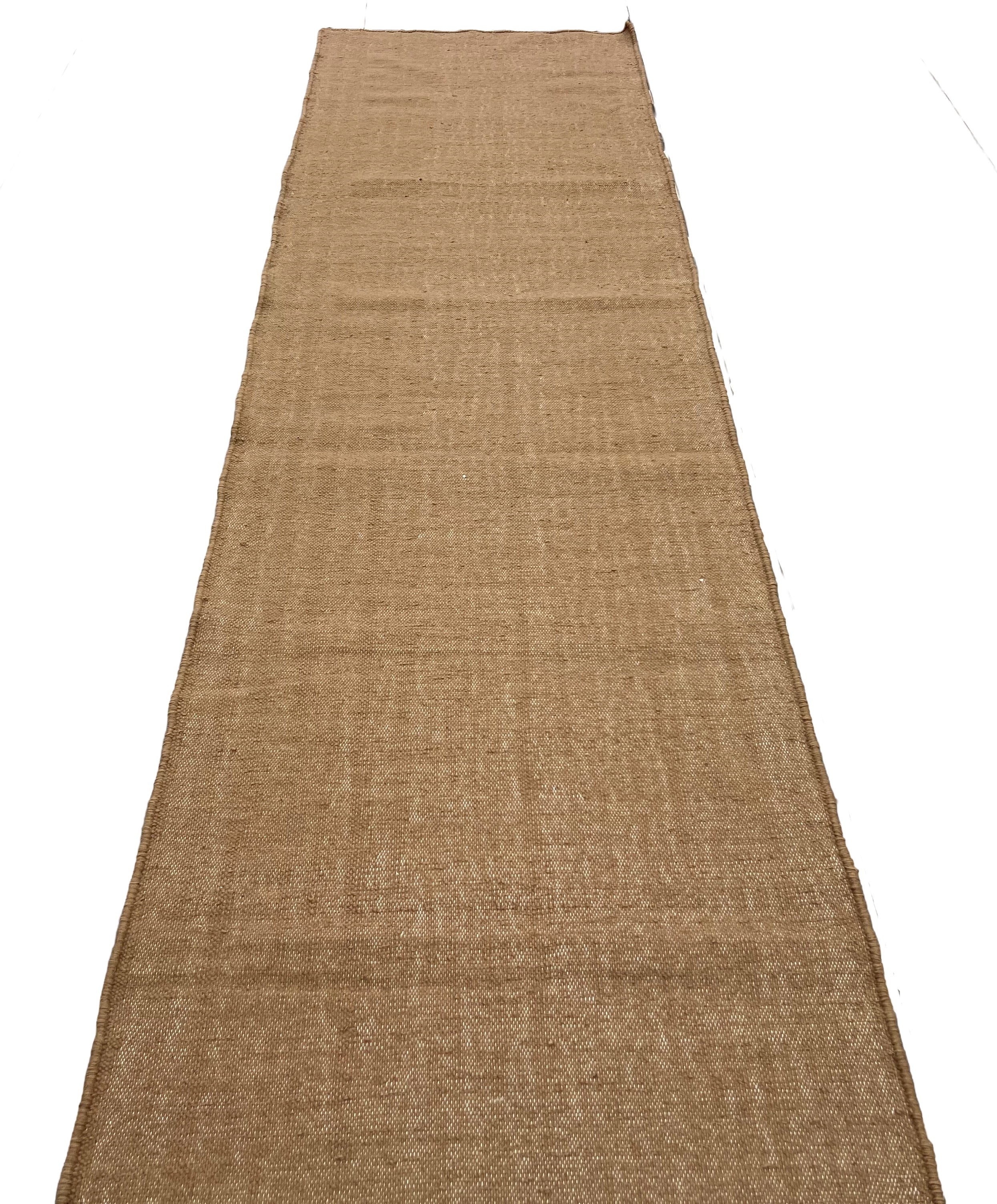 Modern Handmade New Zealand Wool Solid Beige Runner Dhurrie Rug - 6807