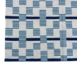 Modern Handmade Cotton Rug, 4x6 White And Blue Star And Dash Striped Rug-6846