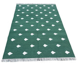 Modern Handmade Cotton Forest Green And White Leaf Patterned Area Rug-6851