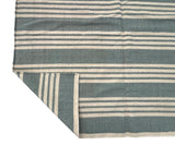 Modern Handmade Woolen Greyish Blue And White Striped Rug-6836
