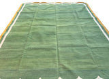 Modern Handmade Cotton Moss Green, Cream and Mustard Scalloped Rug-9667