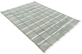 Modern Handmade Cotton Gray, Cream And Olive Green Windowpane Checked Area Rug-6853