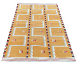 Modern Handmade Cotton Rug, 4x6 Mustard And Cream Geometric Rug-6776