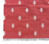 Modern Handmade Cotton Terracotta And White Tree Patterned Area Rug-6844