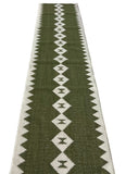 Modern Handmade New Zealand Wool Dark Olive Green And White Geometric Runner-6824