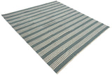 Modern Handmade Woolen Greyish Blue And White Striped Rug-6836