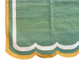 Modern Handmade Cotton Moss Green, Cream and Mustard Scalloped Rug-9667