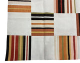 Modern Handmade Cotton Rug, 90"x105" Cream, Red Tile Striped Rug-6802