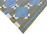 Modern Handmade Cotton Grey, Blue, Cream And Green Geometric Area Rug-6834