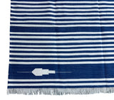 Modern Handmade Cotton Indigo Blue And White Striped Area Rug-6826