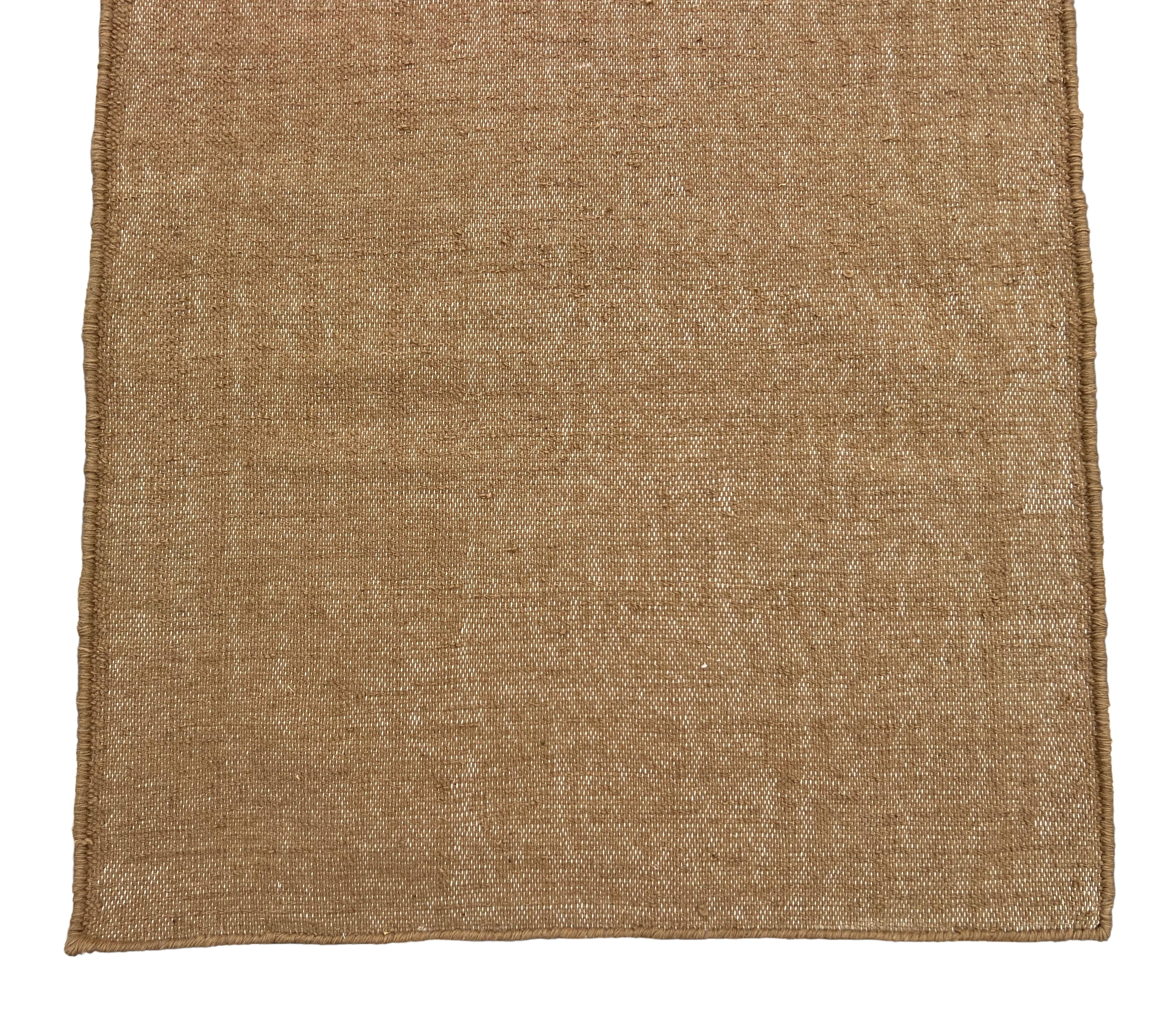 Modern Handmade New Zealand Wool Solid Beige Runner Dhurrie Rug - 6807