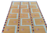 Modern Handmade Cotton Rug, 4x6 Mustard And Cream Geometric Rug-6776
