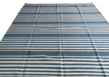 Modern Handmade Thick Woolen Sky Blue And White Striped Rug-6833