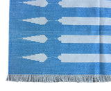 Modern Handmade Cotton Sky Blue And White Striped Dhurrie Runner-6792