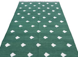 Modern Handmade Cotton Forest Green And White Leaf Patterned Area Rug-6851
