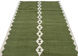 Modern Handmade Woolen Olive Green And White Diamond Rug-6845