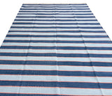 Modern Handmade Cotton Sky Blue And Orange Striped Area Rug-6830