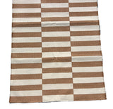 Modern Handmade Cotton Tan And White Up Down Striped Dhurrie Runner-6850