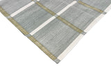 Modern Handmade Cotton Gray, Cream And Olive Green Windowpane Checked Area Rug-6853