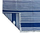 Modern Handmade Cotton Indigo Blue And White Striped Area Rug-6826