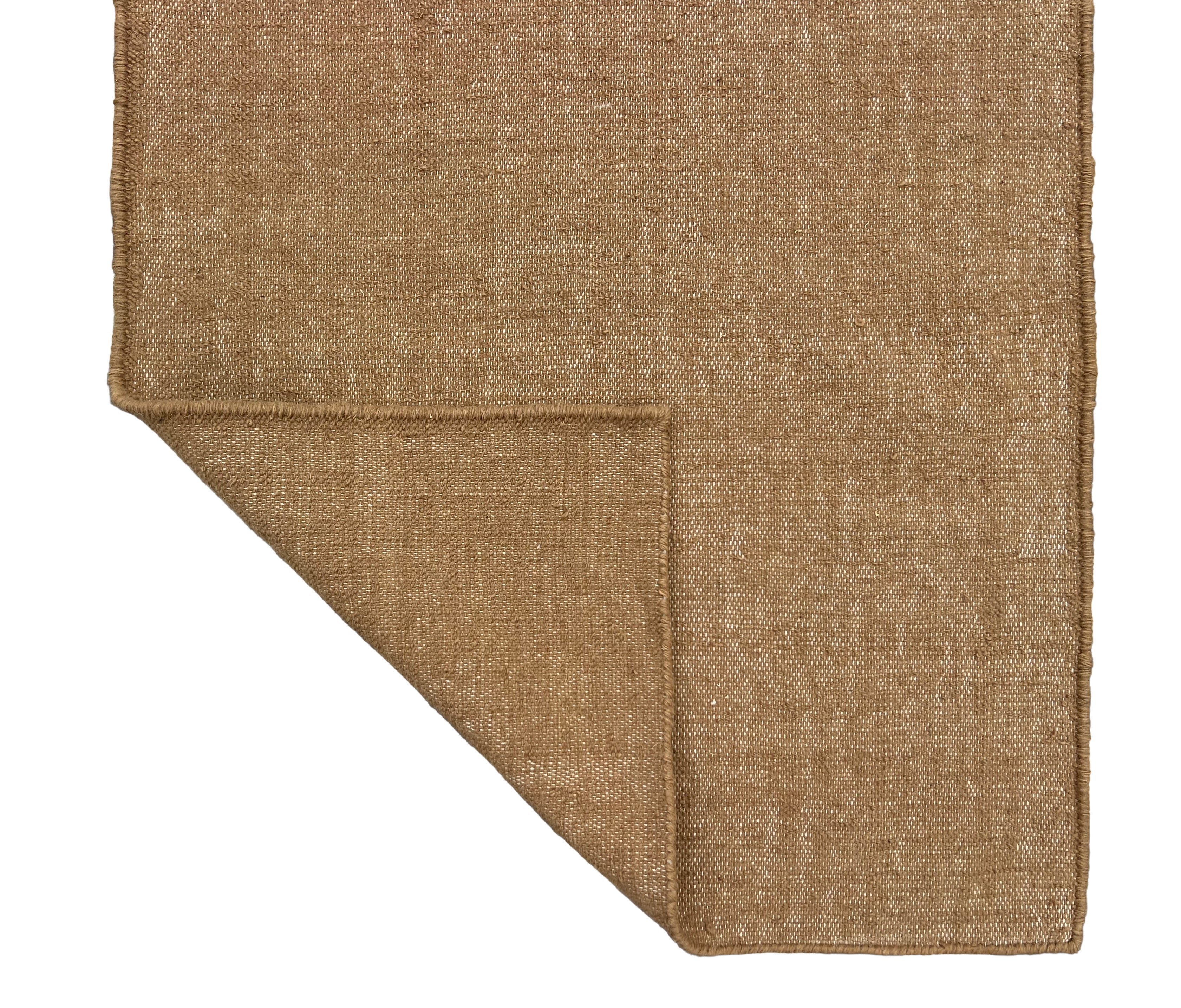 Modern Handmade New Zealand Wool Solid Beige Runner Dhurrie Rug - 6807