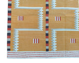 Modern Handmade Cotton Rug, 4x6 Mustard And Cream Geometric Rug-6776